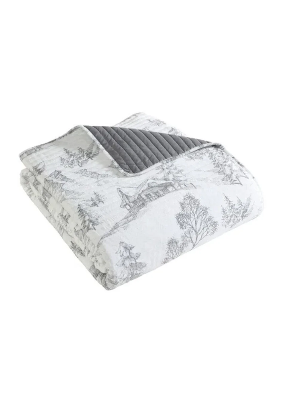 Lenox 3-Piece Quilt Set (Winter Scene Gray / White) FULL/QUEEN